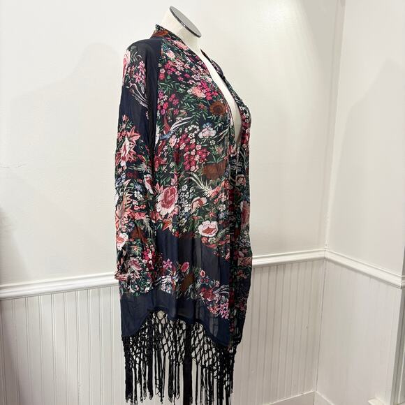 Soft Surroundings Plus Size 1X Kimono Cardigan Fringe Floral Embroidered Boho - Picture 13 of 13